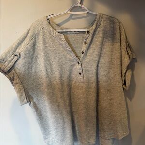 Jane and Delancey Light Gray Henley Roll-Tab Sleeve Top